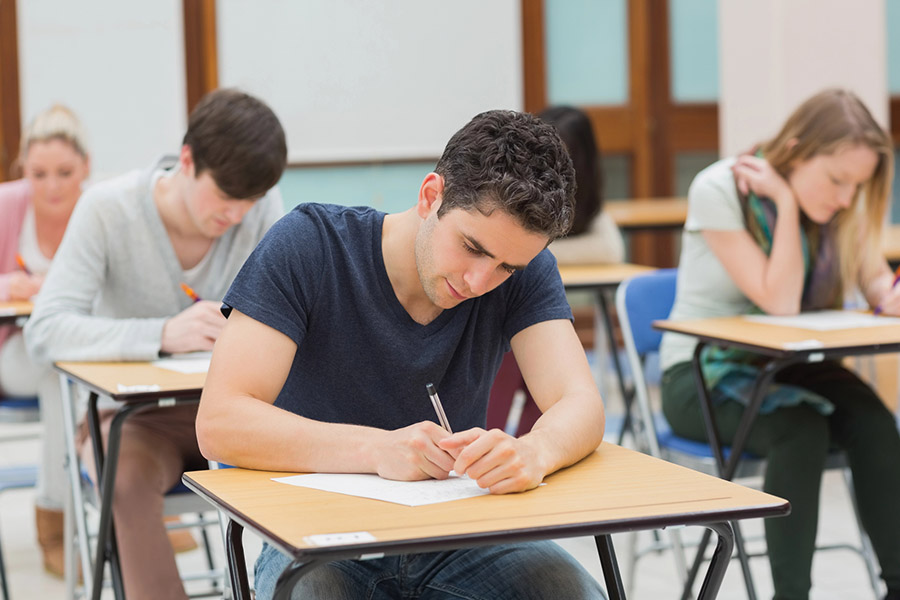 Students taking a test in a classroom in Cincinnatti